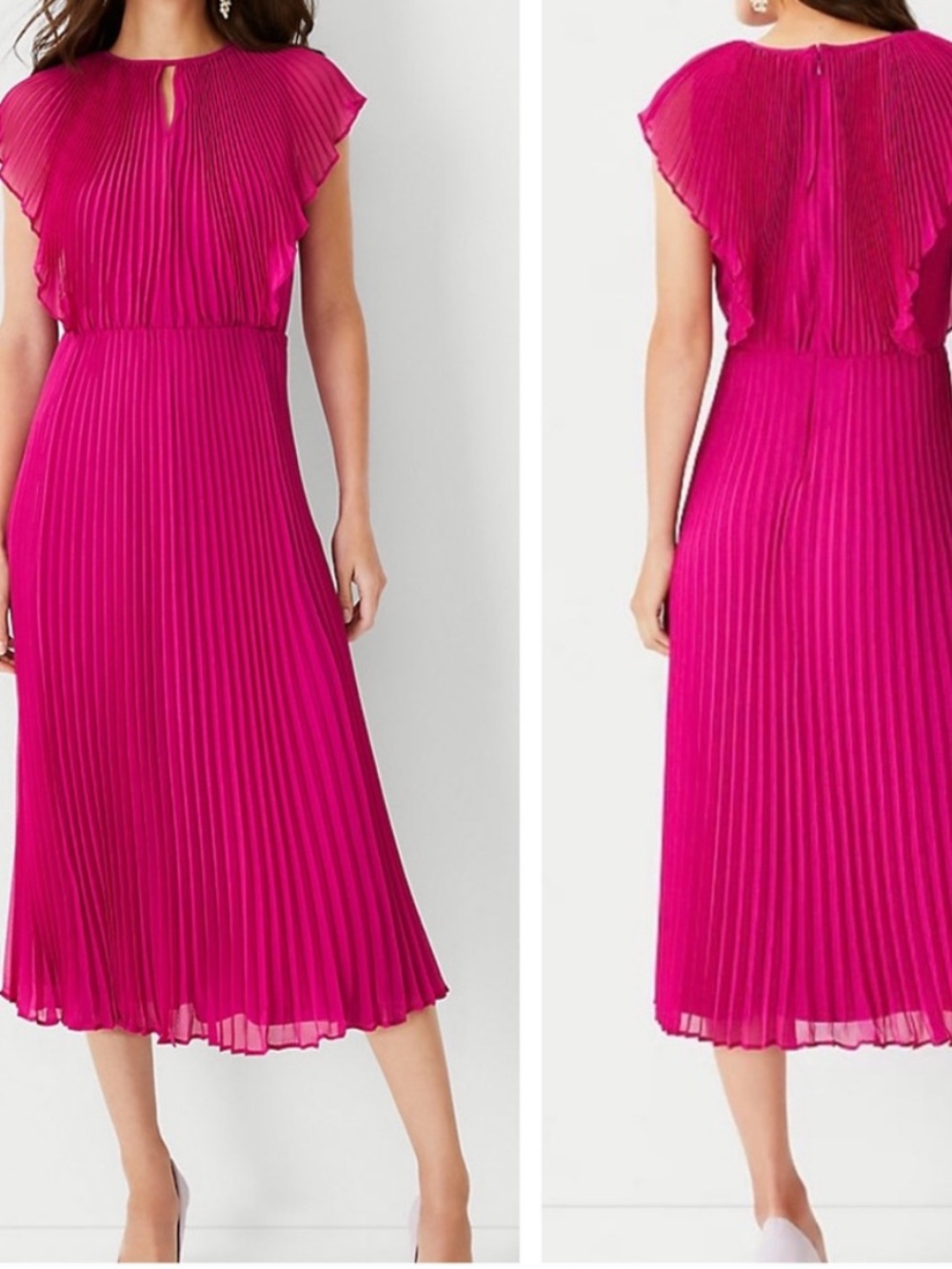 Ann Taylor Fuchsia Pleated Midi Dress size 8